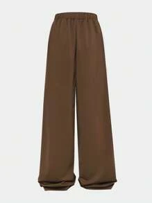 SHEIN 1pc Boys' Basic Stylish Logo Print Loose Fit Casual Long Pants, All Season - Brown - View 2