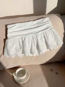 Comfortcana 女式情人节新款花卉刺绣百褶白色短裙 - 白色 - 查看 7