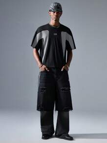 NEON BLANC Men's Street Style Knit Crew Neck Short Sleeve T-Shirt - Black - View 5