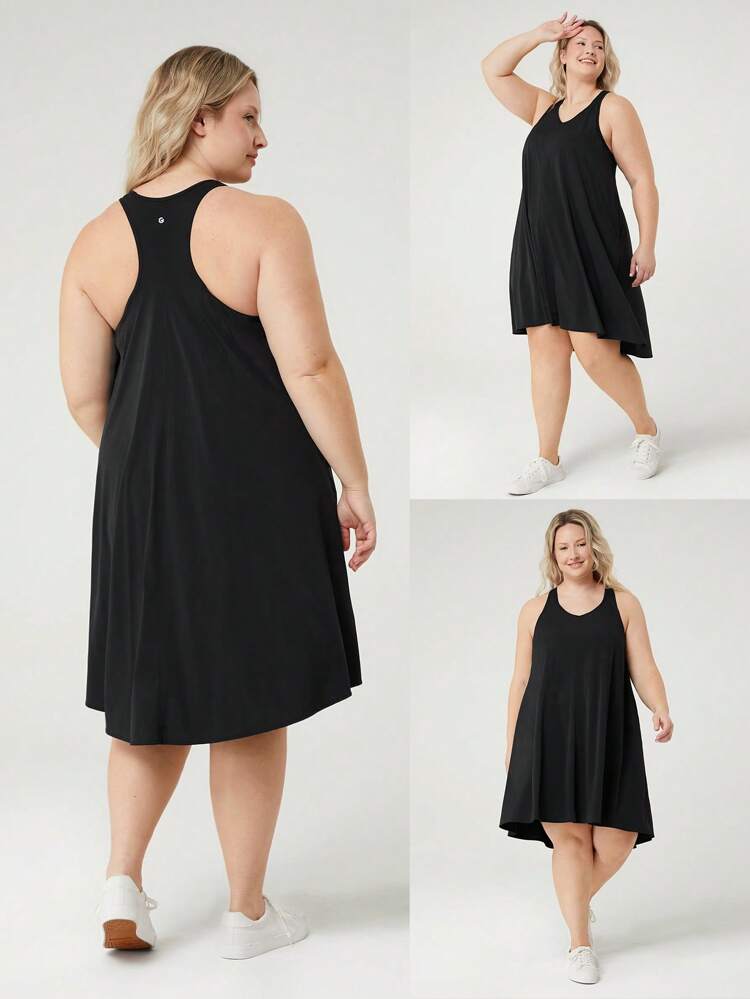 Vestido casual diario con copas removibles VitalSwift de talla grande, con bolsillos laterales, de secado rápido y que absorbe la humedad, con espalda de tirantes