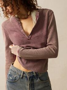 Bohemela Women V-Neck Long Sleeve T-Shirt, Vacation Theme, Autumn