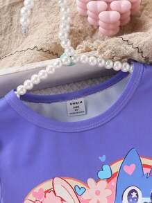 SHEIN 4pcs/Set Girls Cartoon Pattern Crew Neck Top And Long Pants Pajama Set - Multicolor - View 4