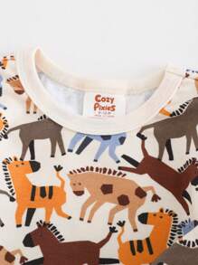 Cozy Pixies 2 件装男婴贴身动物印花针织柔软圆领长袖套头衫和松紧腰裤套装 - 藍色 - 查看 5