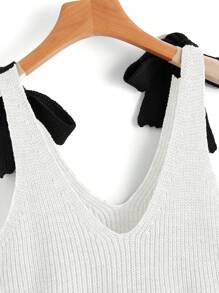 Flirla Top de punto con tirantes de mujer con dobladillo con volantes de color contrastante