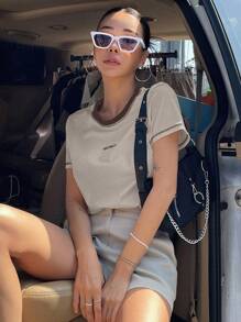 DAZY 字母圖案滾邊T恤