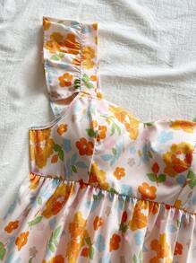 Soleia 女士夏季装、夏季上衣、女士西部装、外出上衣、女士音乐会、狂欢节、女士生日装、女士度假装、夏季女士浪漫花卉印花方领盖袖荷叶边下摆衬衫 - 彩色 - 查看 7