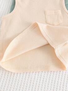 Cozy Pixies 4pcs Baby Boy Set - Solid Color Knitted Soft Round Neck Sleeveless Vest And Elastic Waist Shorts