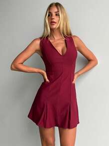 SHEIN Forever 21 Spring&Summer Women Romantic/Prom/Formal/Birthday/90s Clothes/Business Casual Woman/Elegant/Western Wear/Going Out/Fashion/Casual/Y2k Clothes/Club/Office /Cocktail/Vintage/Bodycon/Rave Outfits Festival/Funny/Classy/Old Money/Streetwear/Vacation Outfits/Country Concert Outfit/Work Clothes /Modest/Spring Break/Bachelorette Outfits/Concert/Baddie/Basic/Graduation/A Line/V Neck/Burgundy/Black Mini Dress - Burgundy - View 4