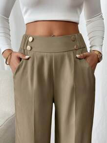 SHEIN Frenchy Women's Elegant Double-Button Straight-Leg Pants, Suitable For Commuting