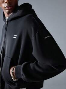 NEON BLANC Men's Black Embroidered Hooded Knit Sweatshirt