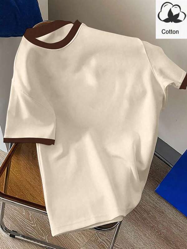 Manfinity Hypemode Men's Casual Minimalist Color Block Trim Short Sleeve T-Shirt Tshirt Tshirt Cotton Cotton Tee Shirts T Shirts