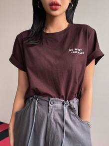 DAZY 女士标语印花短款短袖 T 恤 DO WHAT YOU WA 夏季