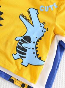 Cozy Pixies Set de 3 camisetas de manga corta cuello redondo suaves de punto con diseño de animales de dibujos animados para bebé niño