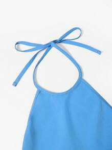 SHEIN VCAY Vestido elegante de mujer de un solo color con escote halter y espalda descubierta para la playa - Azul - Ver 3