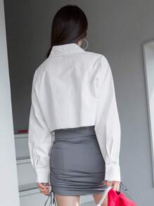 DAZY Camisa corta con botones y bolsillos dobles, blusas de manga larga, ropa de mujer de otoño