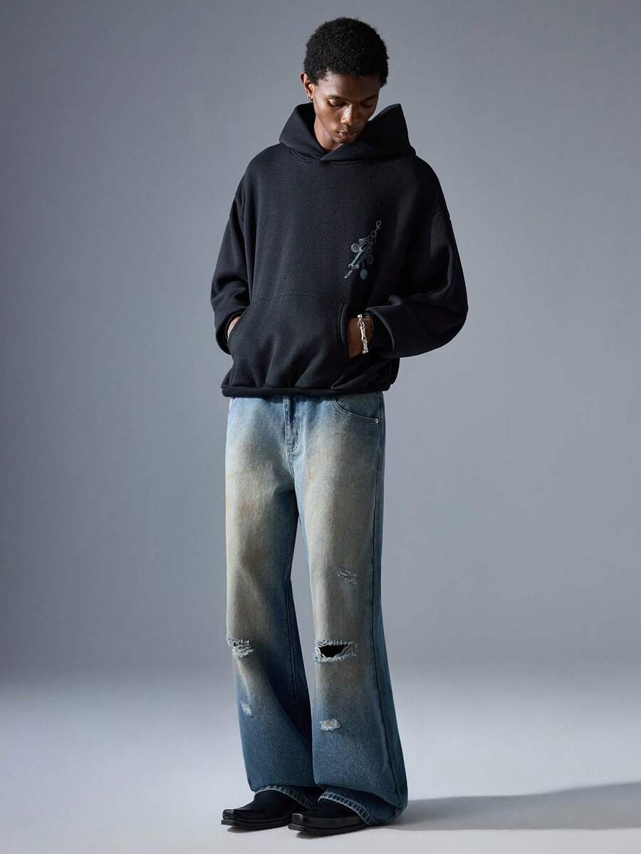 NEON BLANC Men's Street Fashion Flared Long Denim Jeans