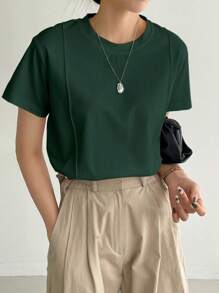 Dazy-Less 纯色缝线细节T恤商务休闲女士工作服