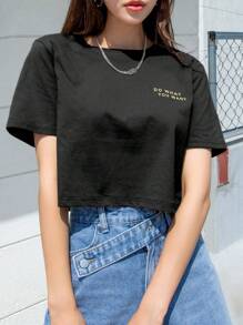 DAZY Letter Graphic Crop Tee Summer - Black - View 6