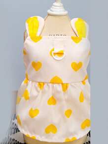 PETSIN Cute Bunny Ear Design Heart Print Summer Lightweight Breathable Harness Dress For Pets - Yellow - View 2