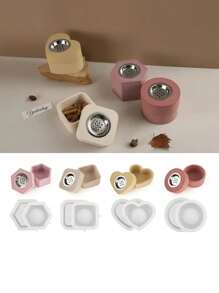 1set Incense Burner Concrete Silicone Mold Square Round Hexagon Heart Furnace Diffuser Storage Mould DIY Resin Craft Molds Home Decor - White - View 2