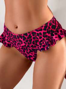 SHEIN Swim Springbreak New Leopard Print Ruffle Hem Sexy Women 1pc Bikini Bottom For Summer Beach Vacation - Red - View 7