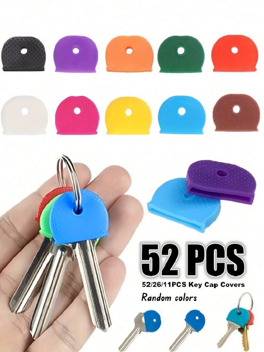 SHEIN 2.3cm*1.8cm*0.3cm Random Color Silicone Key Cover Set - Colorful PVC Key Covers For Key Organization And Identification, Various Sizes, Suitable For School, Office, Home, Travel, Bag, Organizer, Storage 52/26/11Pcs Optional - Multicolor - View 1