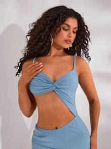 Opulessa Vestido de tirantes de mujer de unicolor con abertura de retorcido y bajo tipo cola de sirena sexy