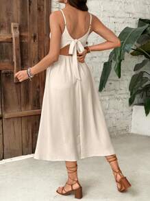 SHEIN 孕妇度假休闲纯色侧开衩吊带连衣裙孕妇装 - 杏色 - 查看 2