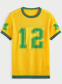 Manfinity Homme Men's Knit Short Sleeve Top, Minimalist And Fashionable For Summer, Fall/Winter - Yellow - View 2