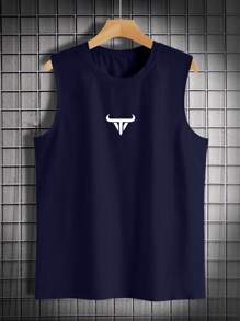 Manfinity Homme Men's Casual Round Neck Tank Top - Navy Blue - View 3