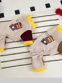 PETSIN 咖啡棕色休闲 Luckyday 熊与星星印花宠物保暖连体睡衣，春夏季 - 咖啡棕 - 查看 5