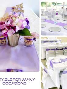 SHEIN 1Pc 274Cm*30Cm Long Satin Polyester Table Runner, Suitable For Weddings, Parties, Graduations, Birthday Celebrations, Rectangular And Round Tables, Saudi National Day, New Year Party Decorations, Seven Colors Available - Multicolor - View 7