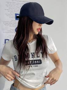 DAZY Camiseta de cuello redondo con gráfico de letra para el verano, tops cortos para mujeres - Blanco - Ver 3