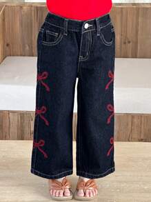 DAZY Young Girl Simple Fashion Butterfly Decor Pattern Jeans - Blue - View 4