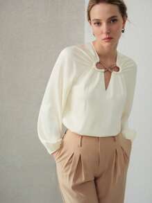 MOTF PREMIUM CUT OUT RING BLOUSE - Apricot - View 5