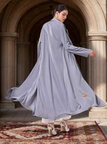 Al Najma Women's Solid Color Lapel Neck Long Sleeve Arabian Abaya Robe Jacket - Grey - View 3