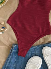 Soleia 白色纹理金属点缀紧身胸衣，适合海滩、度假 - 酒紅色 - 查看 4