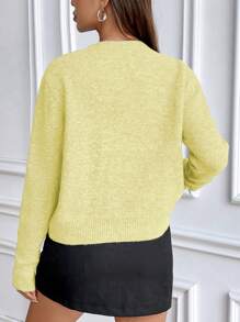 Lunelith SHEIN Lunessa Casual Style Solid Color Crew Neck Long Sleeve Knit Sweater Knit Pullover Fall Winter