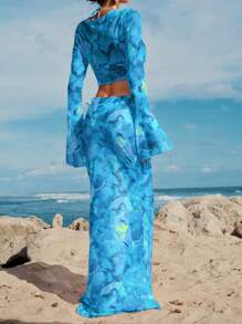 Opulessa Women's Printed Sheer Relaxed Fit  Cover-Up Skirt Only, Casual Beach Wear For Summer Beach Vacation,Country Concert Outfit
