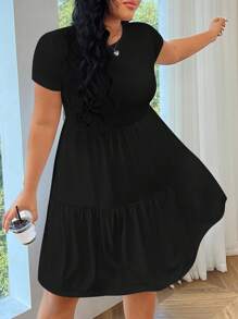 Solflare 大码女装黑色拼接下摆针织连衣裙 - 黑色 - 查看 1