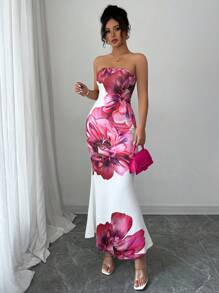 Elenzga Red Floral Dress, Elegant And Graceful, Suitable For Beach, Vacation, Party, Valentine's Day, Cocktail - Multicolor - View 6