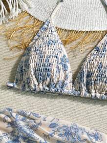 Teen Girls Bikini Sets Fashion, Leisure, Elegant Blue Flower Knitted Bikini 3 Pieces Set With Mesh Skirt Strap, Embracing Craftsmanship, Thin Style Suitable For Vacation, Summer Swimming - Multicolor - View 4