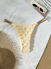 SHEIN Swim Solid Color Women Beach Thong Bikini Briefs, Summer Beachwear - Apricot - View 1