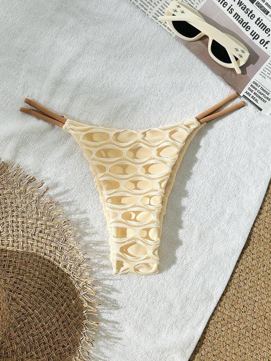 SHEIN Swim Solid Color Women Beach Thong Bikini Briefs, Summer Beachwear - Apricot - View 1