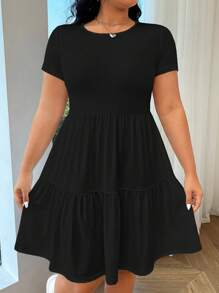 Solflare 大码女装黑色拼接下摆针织连衣裙 - 黑色 - 查看 6