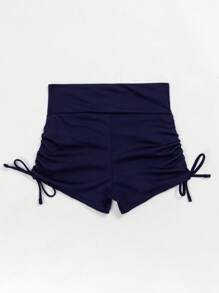 SHEIN Swim Women Drawstring Side Swim Bottoms For Summer Beach Vacation - Navy Blue - View 4