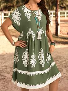 EMERY ROSE Vestido de lino simple y de moda talla grande, adecuado para atuendos de verano, campo y primavera para mujeres, atuendos de verano para mujeres, ropa bohemia para mujeres, ropa occidental para mujeres - Multicolor - Ver 3
