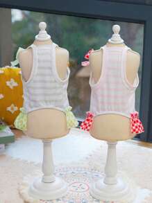 PETSIN Falda de cuadros ligera y transpirable con decoración de texto coreano "Cute Love", cachorro, sandía y lazo, ideal para perros en primavera/verano