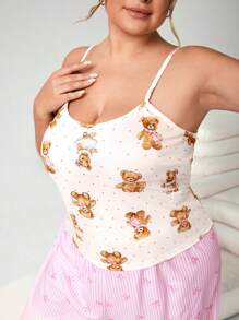 SHEIN CURVE+ 大码女式休闲性感波点小熊印花上衣 - 彩色 - 查看 7