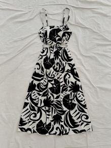 Soleia 女士细肩带印花镂空简约休闲连衣裙